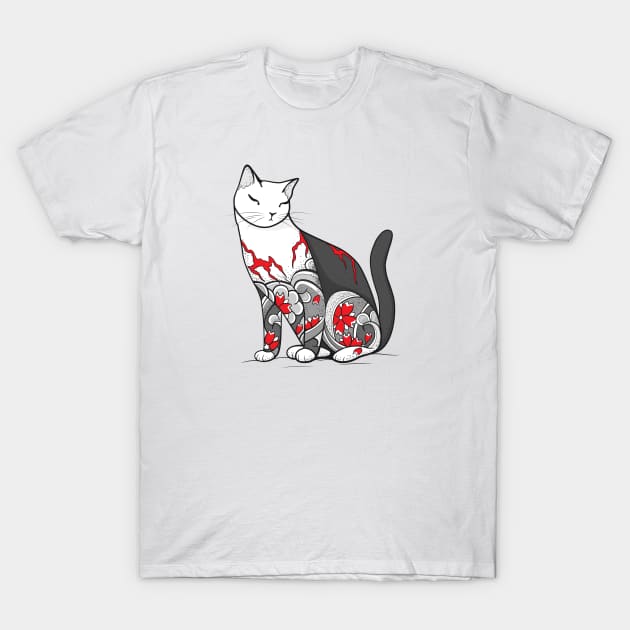 Cat in Cherry Blossom Tattoo T-Shirt by runcatrun